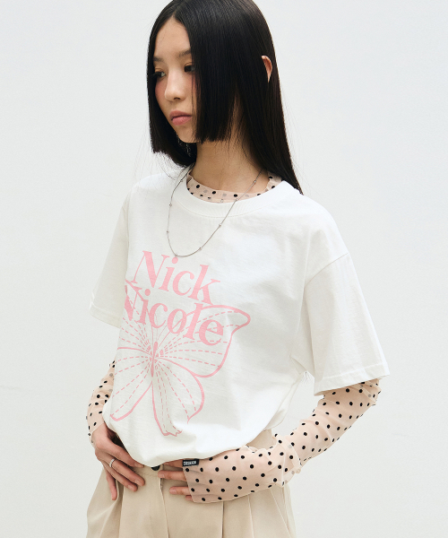 NICK&NICOLE(ニックアンドニコール)の「BIG BUTTERFLY SLEEVE TOP_CREAM PINK(Tシャツ/カットソー・レディース・その他・FREE)」の1枚目の写真