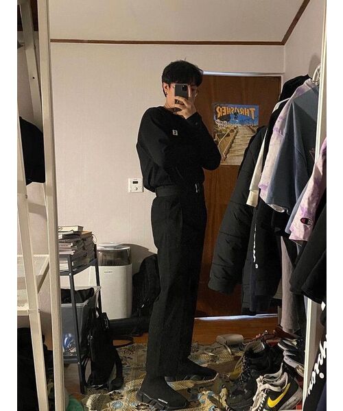 MUSINSA STANDARD（ムシンサスタンダード）の「ワイドヒドゥンバンディングクロップドスラックス[ブラック]（スラックス・メンズ・その他・26/27/28/29/31/33/38/42/36/34/32/30/40）」の5枚目の写真