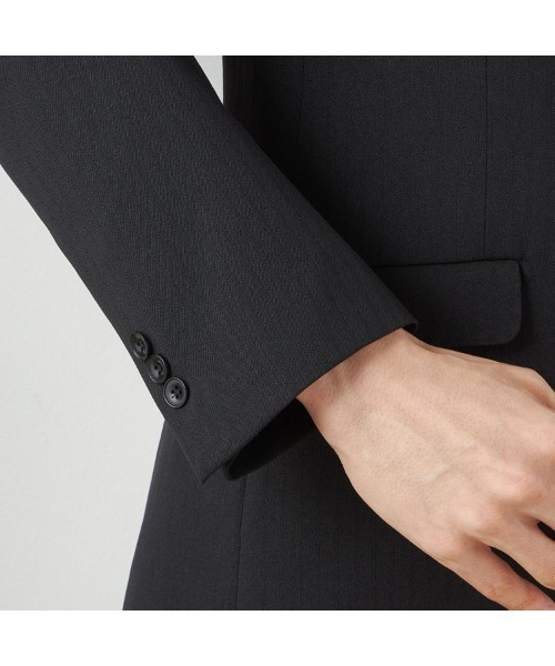 SUIT SELECT(スーツセレクト)の「【おうちで洗えるストレッチスーツ】【すぐ着られるパンツ裾上げ済仕様】【SLIM TAPERED】【年間】2釦シングルテーパードパンツスーツ 0タック/シャドーストライプ/ウエストシャーリング/「4S」(スーツセット・メンズ・ブラック/ネイビー・A5/Y5/Y4/A6/A4/AB6/AB4/AB5/Y6)」の10枚目の写真