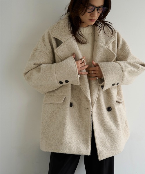 meilmada（メイルマダ）の「カールシャギーダブルコート（チェスターコート・レディース・アイボリー/チャコールグレー・FREE）」の2枚目の写真