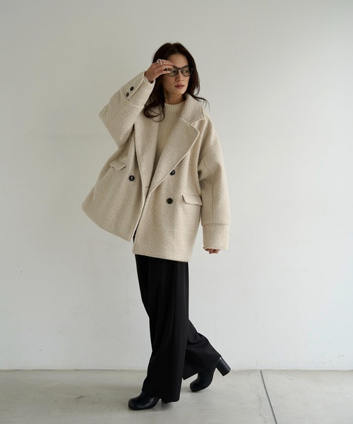 meilmada（メイルマダ）の「カールシャギーダブルコート（チェスターコート・レディース・アイボリー/チャコールグレー・FREE）」の14枚目の写真