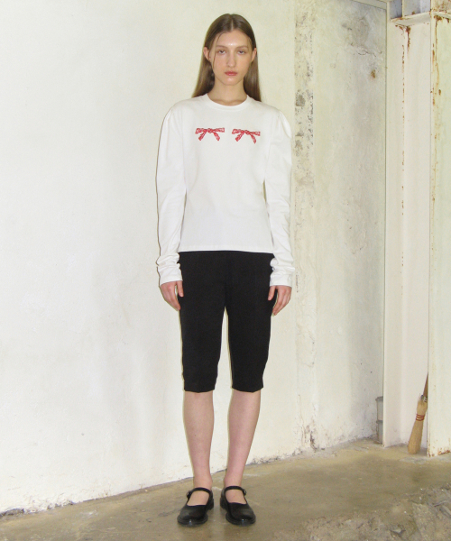 SINOON(シヌーン)の「RIBBON PUFF LONG SLEEVE (WHITE)(Tシャツ/カットソー・レディース・その他・FREE)」の2枚目の写真