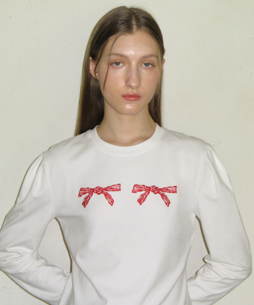SINOON(シヌーン)の「RIBBON PUFF LONG SLEEVE (WHITE)(Tシャツ/カットソー・レディース・その他・FREE)」の4枚目の写真