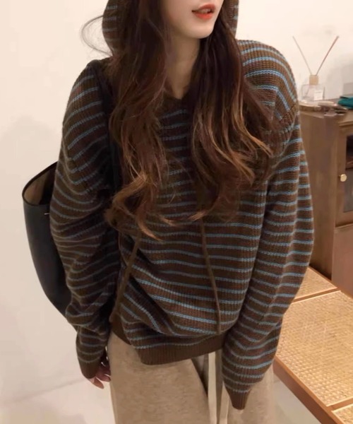 Vipoa（ヴィポア）の「Blue stripe foodie knit（ニット/セーター・レディース・ブラウン・FREE）」の3枚目の写真