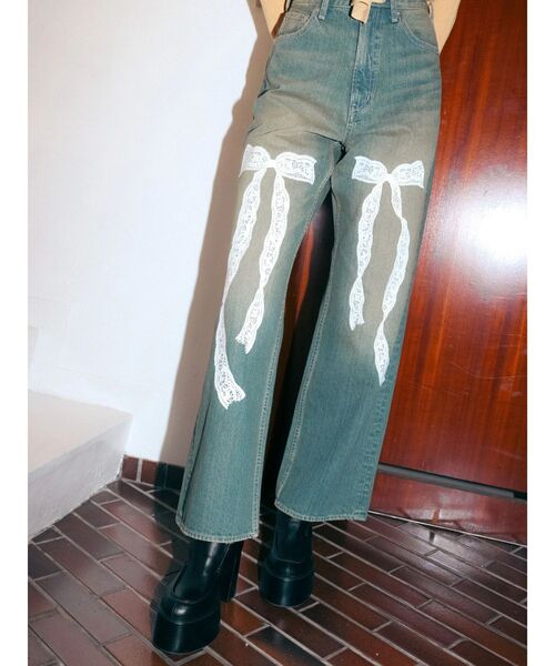 EVRIS（エヴリス）の「ハイウエストリボンレースワイドデニムパンツ（デニムパンツ・レディース・ブルー/インディゴブルー・MEDIUM/SMALL）」の16枚目の写真