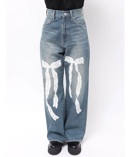 EVRIS（エヴリス）の「ハイウエストリボンレースワイドデニムパンツ（デニムパンツ・レディース・ブルー/インディゴブルー・MEDIUM/SMALL）」の10枚目の写真