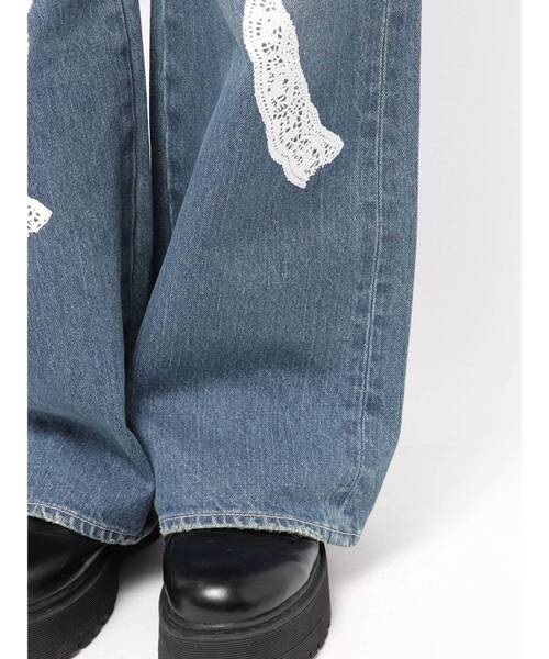 EVRIS（エヴリス）の「ハイウエストリボンレースワイドデニムパンツ（デニムパンツ・レディース・ブルー/インディゴブルー・MEDIUM/SMALL）」の4枚目の写真
