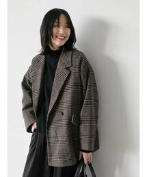 Samansa Mos2 blue | チェックテーラードジャケット(ノーカラージャケット)