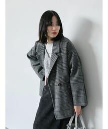 ノーカラージャケット（グレー/灰色系・チェック柄）ファッション通販