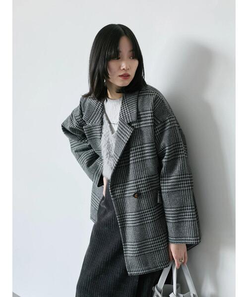セール】チェックテーラードジャケット（ノーカラージャケット