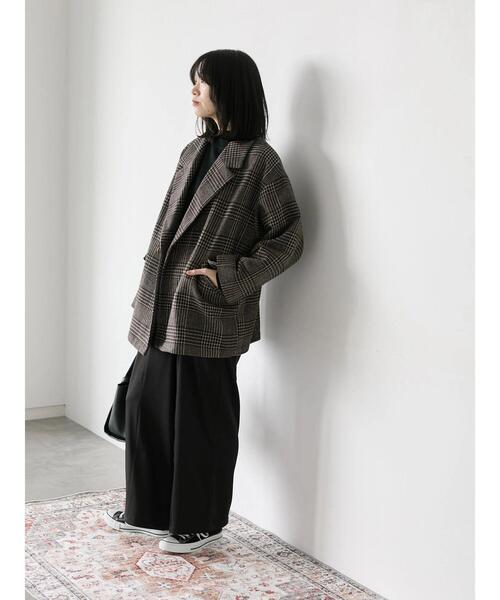 セール】チェックテーラードジャケット（ノーカラージャケット