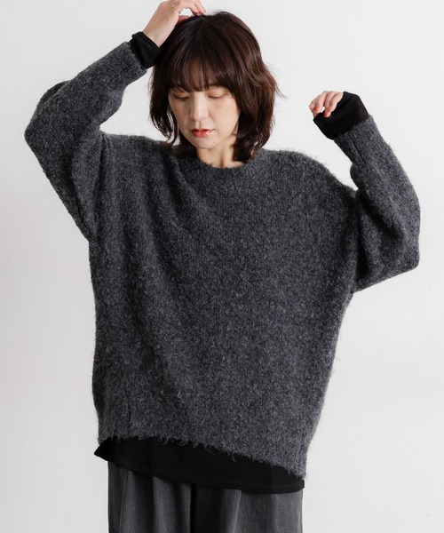 studio CLIP（スタディオクリップ）の「5ゲージウールミックスブークレニット（ニット/セーター・レディース・チャコール/ブラウン/アイボリー・FREE）」の5枚目の写真