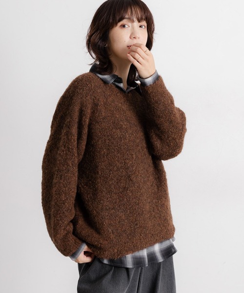 studio CLIP（スタディオクリップ）の「5ゲージウールミックスブークレニット（ニット/セーター・レディース・チャコール/ブラウン/アイボリー・FREE）」の8枚目の写真