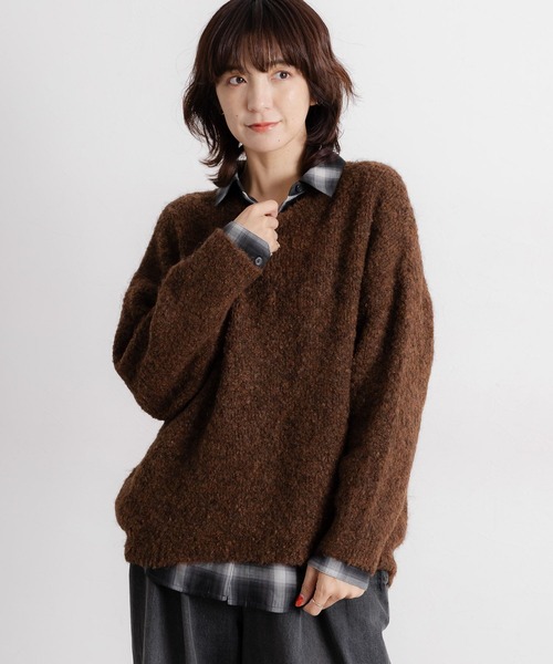 studio CLIP（スタディオクリップ）の「5ゲージウールミックスブークレニット（ニット/セーター・レディース・チャコール/ブラウン/アイボリー・FREE）」の9枚目の写真