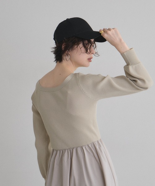 &. NOSTALGIA(アンドドットノスタルジア)の「布帛ドッキングニットワンピース(ワンピース・レディース・アイボリー/チャコールグレー/ブラウン・M)」の8枚目の写真
