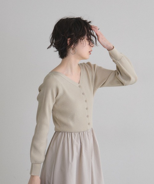 &. NOSTALGIA(アンドドットノスタルジア)の「布帛ドッキングニットワンピース(ワンピース・レディース・アイボリー/チャコールグレー/ブラウン・M)」の9枚目の写真