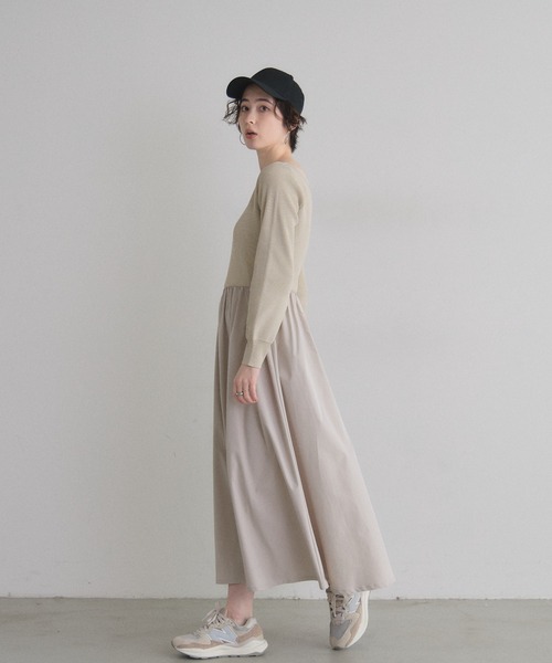 &. NOSTALGIA(アンドドットノスタルジア)の「布帛ドッキングニットワンピース(ワンピース・レディース・アイボリー/チャコールグレー/ブラウン・M)」の10枚目の写真