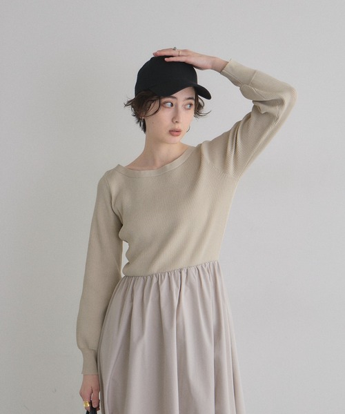 &. NOSTALGIA(アンドドットノスタルジア)の「布帛ドッキングニットワンピース(ワンピース・レディース・アイボリー/チャコールグレー/ブラウン・M)」の12枚目の写真