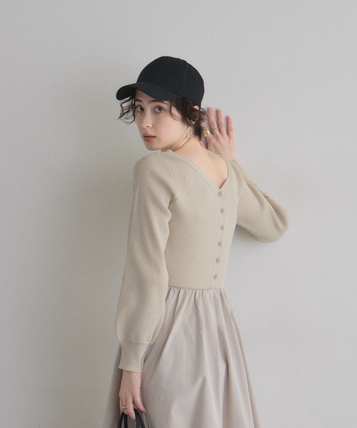 &. NOSTALGIA(アンドドットノスタルジア)の「布帛ドッキングニットワンピース(ワンピース・レディース・アイボリー/チャコールグレー/ブラウン・M)」の13枚目の写真
