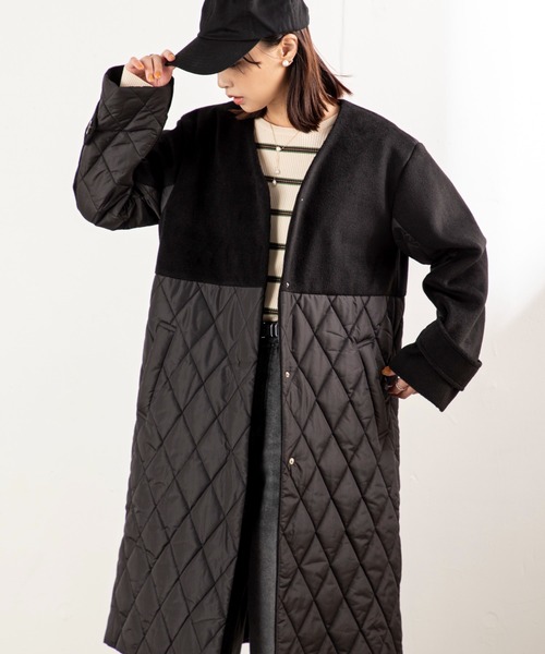 MILLION CARATS（ミリオンカラッツ）の「【軽くてあったか・こなれ映え】キルティング切り替えで細見え！抜け感Vネックが大人カジュアルにハマる上品コート（その他アウター・レディース・チャコールグレー/ブラック・FREE）」の16枚目の写真