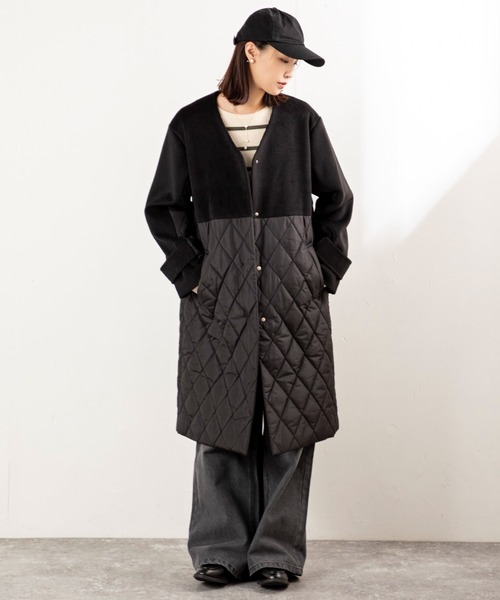MILLION CARATS（ミリオンカラッツ）の「【軽くてあったか・こなれ映え】キルティング切り替えで細見え！抜け感Vネックが大人カジュアルにハマる上品コート（その他アウター・レディース・チャコールグレー/ブラック・FREE）」の19枚目の写真