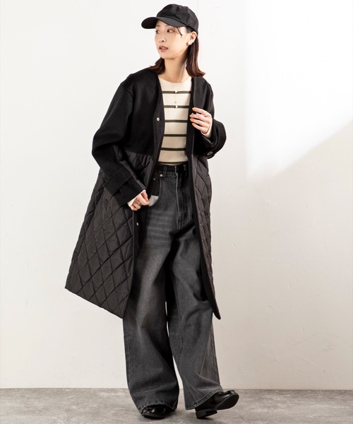 MILLION CARATS（ミリオンカラッツ）の「【軽くてあったか・こなれ映え】キルティング切り替えで細見え！抜け感Vネックが大人カジュアルにハマる上品コート（その他アウター・レディース・チャコールグレー/ブラック・FREE）」の20枚目の写真