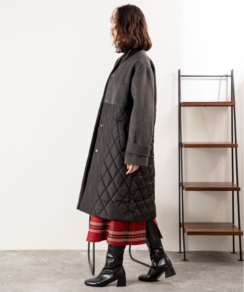 MILLION CARATS（ミリオンカラッツ）の「【軽くてあったか・こなれ映え】キルティング切り替えで細見え！抜け感Vネックが大人カジュアルにハマる上品コート（その他アウター・レディース・チャコールグレー/ブラック・FREE）」の12枚目の写真