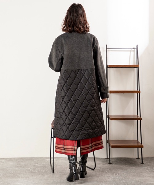 MILLION CARATS（ミリオンカラッツ）の「【軽くてあったか・こなれ映え】キルティング切り替えで細見え！抜け感Vネックが大人カジュアルにハマる上品コート（その他アウター・レディース・チャコールグレー/ブラック・FREE）」の13枚目の写真