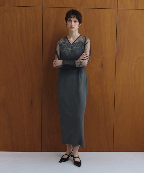 レースパネルアクセントドレス / lace panel accent dress（ドレス