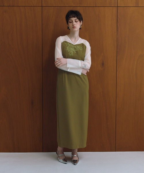 ANDRESD（アンドレスド）の「レースパネルアクセントドレス / lace panel accent dress（ドレス・レディース・ブラック/グレー/オリーブ・L/M/S）」の4枚目の写真