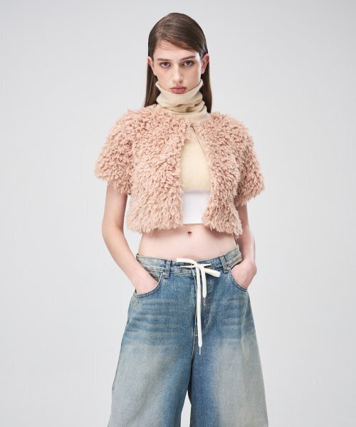 Short Sleeve Fluffy Cardigan Salmon Peach（カーディガン/ボレロ