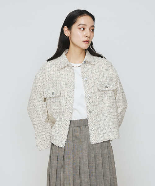 K.T KIYOKO TAKASE(キヨコタカセ)の「〔 TALLサイズ 〕 サマーツイード クロプトシャツ(シャツ/ブラウス・レディース・グリーン/チャコール・15号)」の8枚目の写真