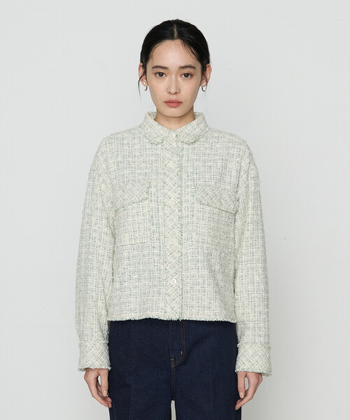 K.T KIYOKO TAKASE(キヨコタカセ)の「〔 TALLサイズ 〕 サマーツイード クロプトシャツ(シャツ/ブラウス・レディース・グリーン/チャコール・15号)」の14枚目の写真