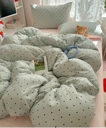 pyornim（ピョルニム）の「【26年春夏新作】ドット柄バイカラーベッドカバー 4点セット（寝具）」