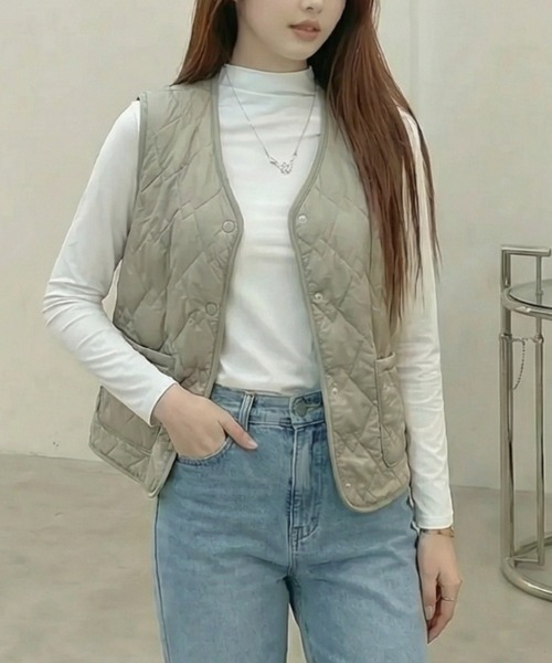 cammie(キャミー)の「キルティングベスト(ベスト・レディース・アイボリー/オリーブ/ブラック・M/L)」の3枚目の写真