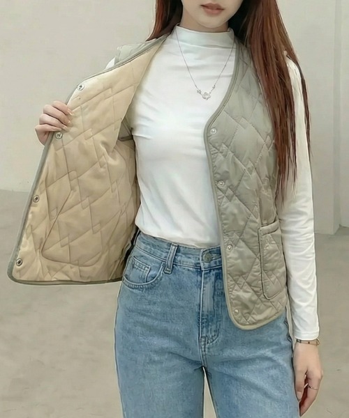 cammie(キャミー)の「キルティングベスト(ベスト・レディース・アイボリー/オリーブ/ブラック・M/L)」の12枚目の写真