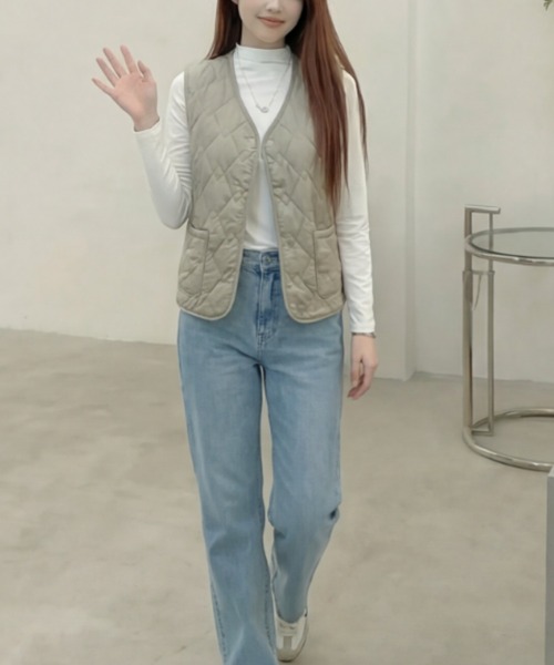 cammie(キャミー)の「キルティングベスト(ベスト・レディース・アイボリー/オリーブ/ブラック・M/L)」の15枚目の写真