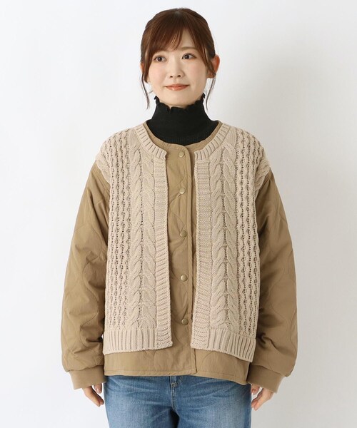 one'sterrace(ワンズテラス)の「中綿キルティングニットコンビジャケット(ブルゾン・レディース・グレー系4/ベージュ系8・02)」の3枚目の写真