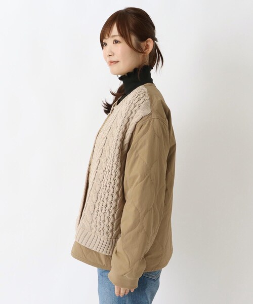 one'sterrace(ワンズテラス)の「中綿キルティングニットコンビジャケット(ブルゾン・レディース・グレー系4/ベージュ系8・02)」の4枚目の写真