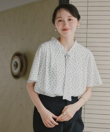 Petitjo | 小さいサイズ　ボタン付きボウタイフレアブラウス　低身長さん・小柄女性(シャツ/ブラウス)
