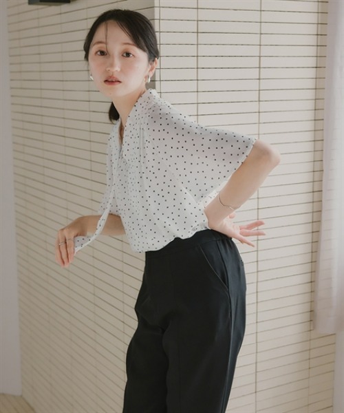 Petitjo(プッチージョ)の「小さいサイズ ボタン付きボウタイフレアブラウス 低身長さん・小柄女性(シャツ/ブラウス・レディース・グレー/その他1・PL/PM/PS/PSS)」の7枚目の写真