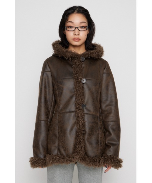 LAGUA GEM(ラグアジェム)の「VINTAGE FAUX FUR MIDDLE ムートン(ムートンコート・レディース・アイボリー/ブラウン・FREE)」の7枚目の写真