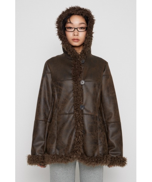 LAGUA GEM(ラグアジェム)の「VINTAGE FAUX FUR MIDDLE ムートン(ムートンコート・レディース・アイボリー/ブラウン・FREE)」の3枚目の写真