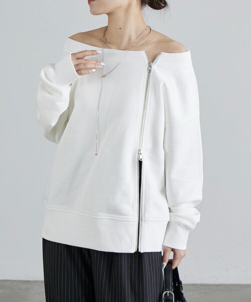 Lui's（ルイス）の「前ファスナーオフショルダースウェット（Tシャツ/カットソー・レディース・ブラック/オフホワイト・FREE）」の18枚目の写真