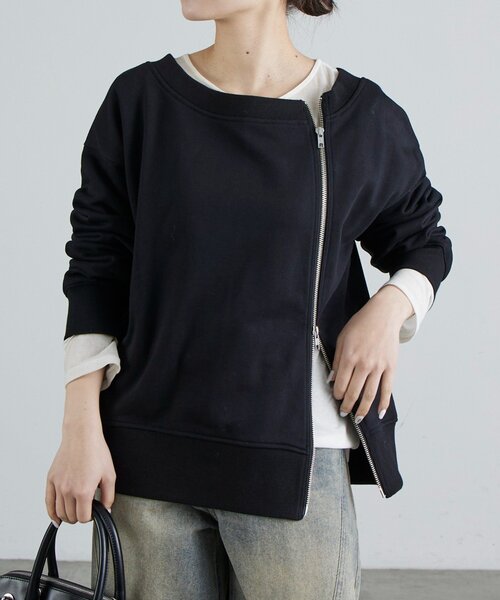Lui's（ルイス）の「前ファスナーオフショルダースウェット（Tシャツ/カットソー・レディース・ブラック/オフホワイト・FREE）」の22枚目の写真