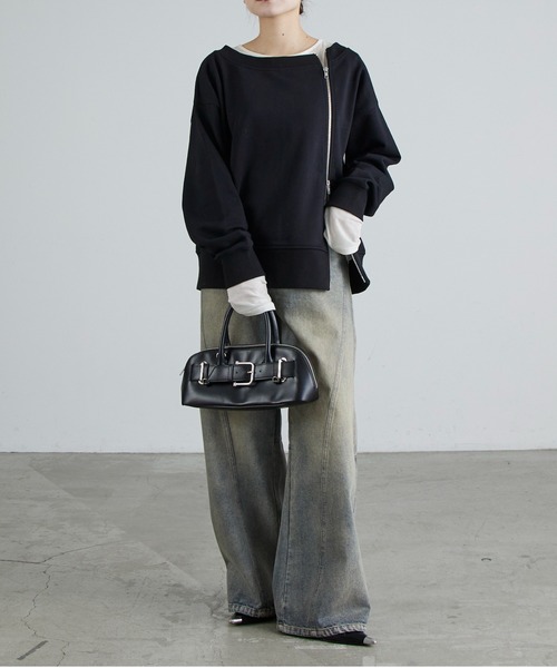 Lui's（ルイス）の「前ファスナーオフショルダースウェット（Tシャツ/カットソー・レディース・ブラック/オフホワイト・FREE）」の7枚目の写真