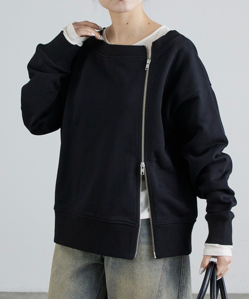 Lui's（ルイス）の「前ファスナーオフショルダースウェット（Tシャツ/カットソー・レディース・ブラック/オフホワイト・FREE）」の8枚目の写真