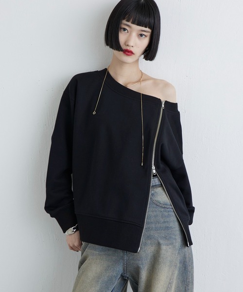 Lui's（ルイス）の「前ファスナーオフショルダースウェット（Tシャツ/カットソー・レディース・ブラック/オフホワイト・FREE）」の8枚目の写真