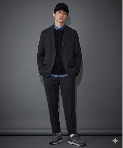 Perfect Suit FActory（パーフェクトスーツファクトリー）の「【裾上げ済み/上下セット】 Smart Pick！ 洗える ストレッチ セットアップ　スーツ ビジネス/カジュアル（スーツセット・メンズ・ブラック/グレー/ネイビー・L/LL/S/M）」の2枚目の写真