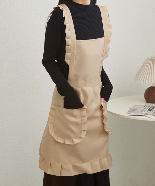 3*3様 フリル付き　エプロン セール】Hタイプエプロン フリルギャザーエプロン（つなぎ